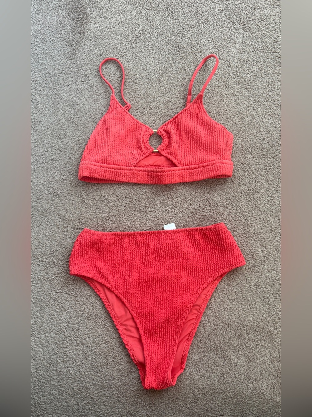 Aerie Textured Coral Bikini Set with Ring Front